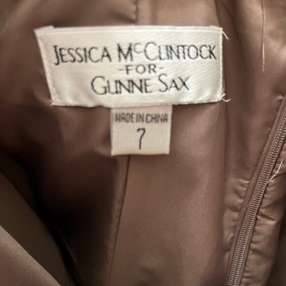 Jessica McClintock Gunne Sax Strapless Satin Bubble Hem Dress Y2K Brown Party XS - Picture 8 of 8